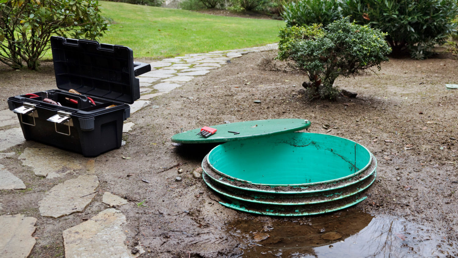 Open Septic Lid with tool box